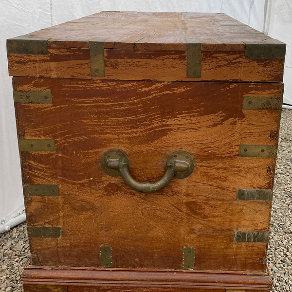 Large Anglo Indian Brass Mounted Mahogany Trunk on Stand