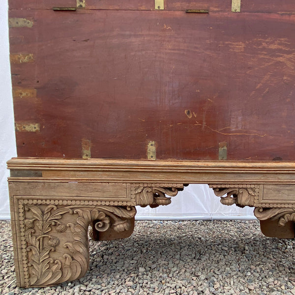 Large Anglo Indian Brass Mounted Mahogany Trunk on Stand