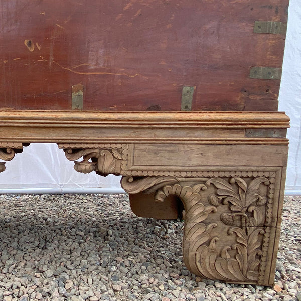 Large Anglo Indian Brass Mounted Mahogany Trunk on Stand