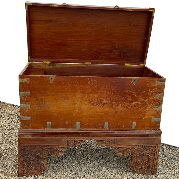 Large Anglo Indian Brass Mounted Mahogany Trunk on Stand