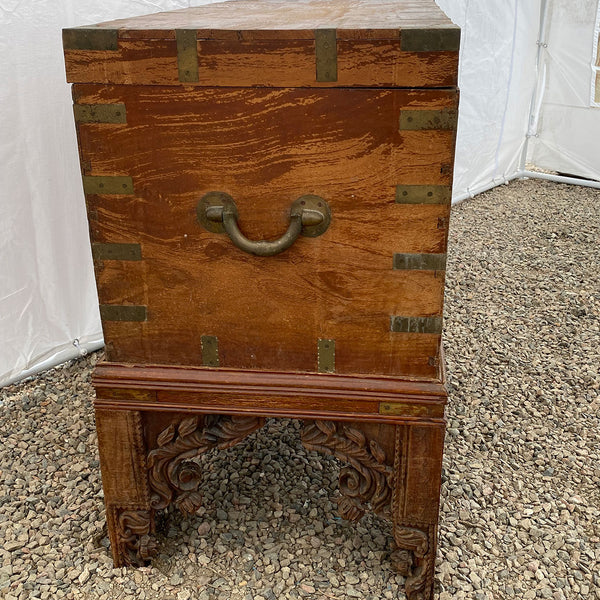 Large Anglo Indian Brass Mounted Mahogany Trunk on Stand