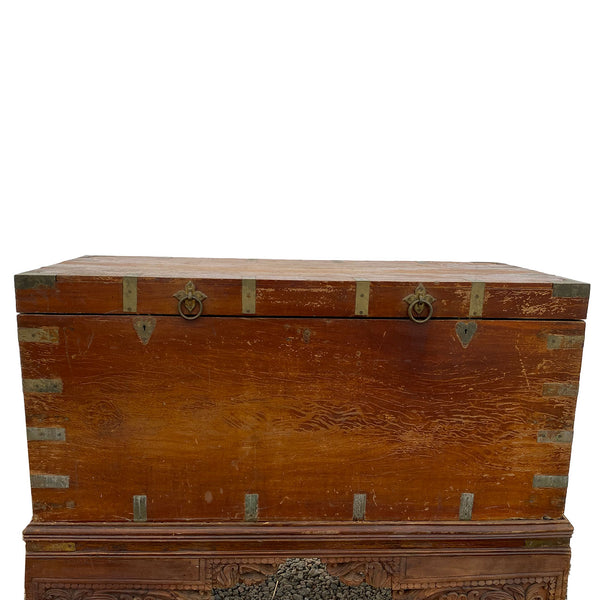 Large Anglo Indian Brass Mounted Mahogany Trunk on Stand