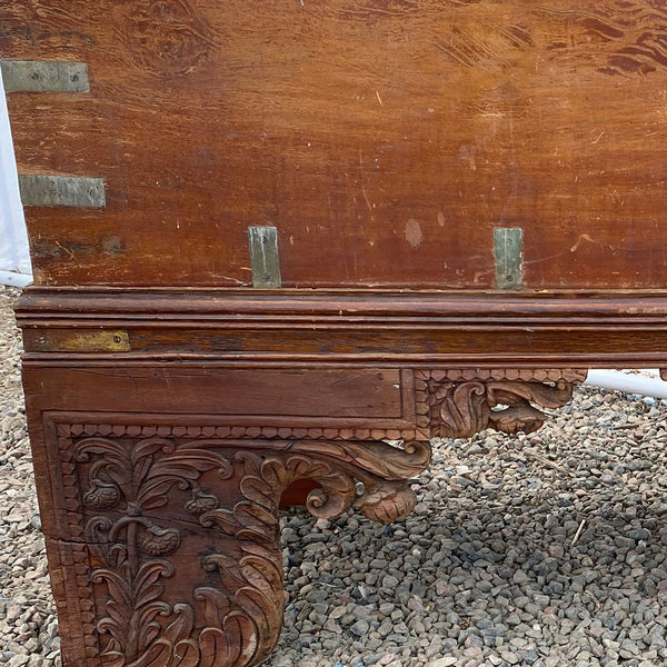 Large Anglo Indian Brass Mounted Mahogany Trunk on Stand