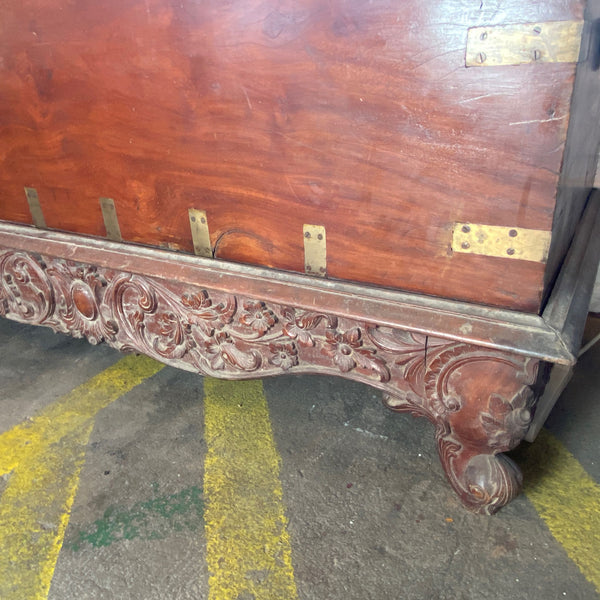 Large Anglo Indian Solid Mahogany Campaign Blanket Chest on Stand