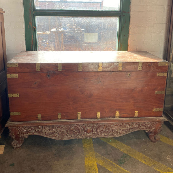 Large Anglo Indian Solid Mahogany Campaign Blanket Chest on Stand