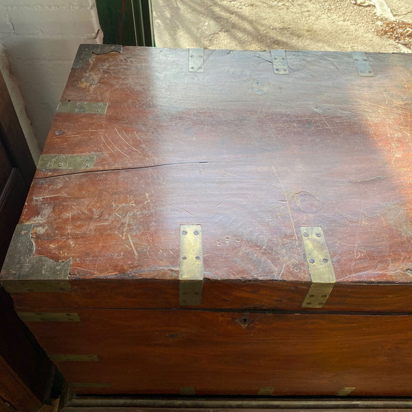 Large Anglo Indian Solid Mahogany Campaign Blanket Chest on Stand