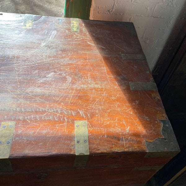 Large Anglo Indian Solid Mahogany Campaign Blanket Chest on Stand