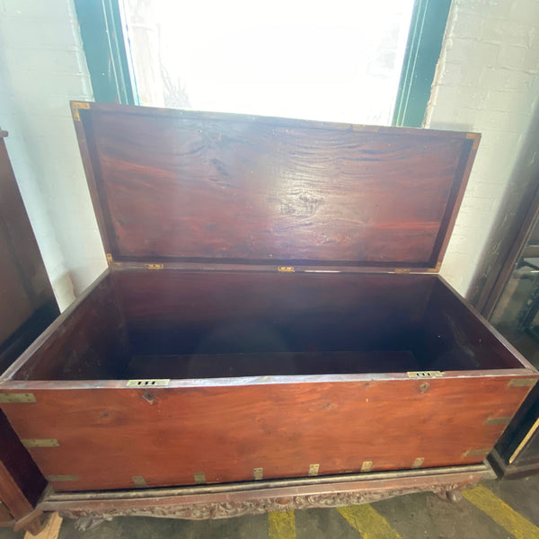 Large Anglo Indian Solid Mahogany Campaign Blanket Chest on Stand