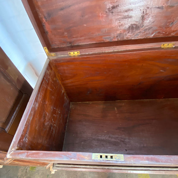 Large Anglo Indian Solid Mahogany Campaign Blanket Chest on Stand