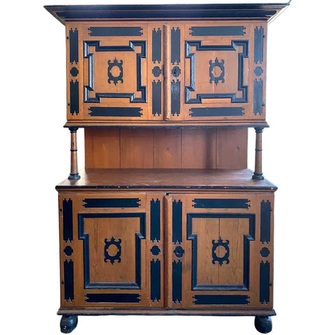 Swedish Dalarna Folk Art Painted Pine Step-back Cupboard