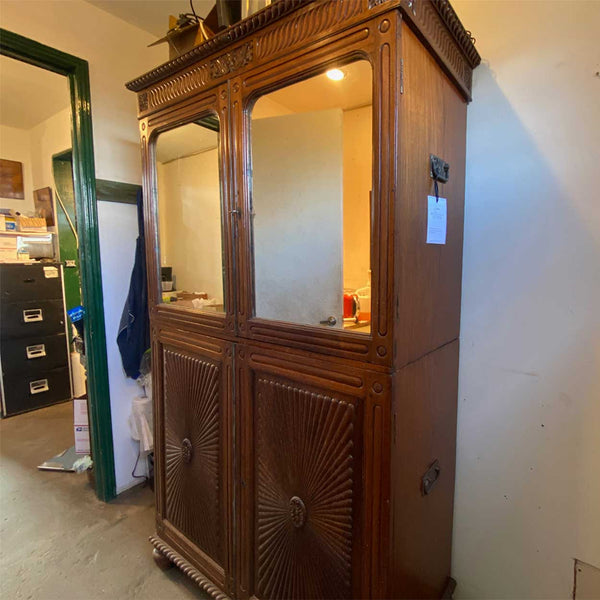 Anglo Indian Campaign Rosewood Mirrored Linen Press Cabinet