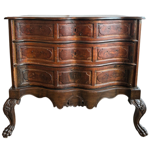 Portuguese Baroque Teak Serpentine Chest of Drawers on Custom Stand
