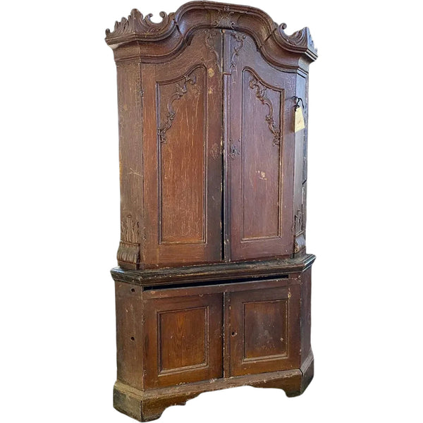 North German Rococo Painted Oak Corner Cabinet