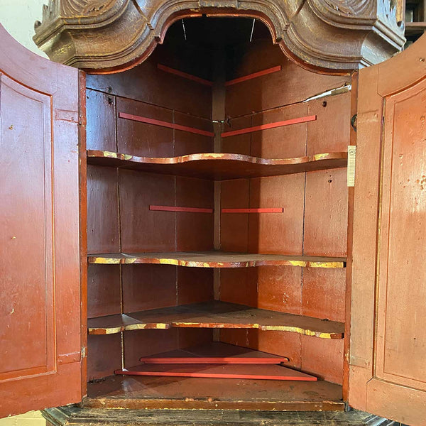North German Rococo Painted Oak Corner Cabinet
