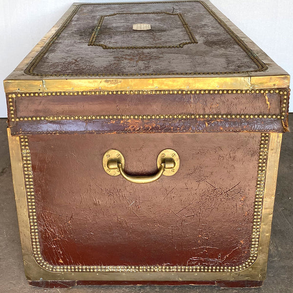 English George III Brass Tack and Leather Mounted Camphor Wood Travel Trunk