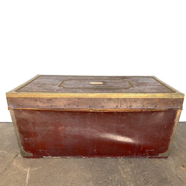 English George III Brass Tack and Leather Mounted Camphor Wood Travel Trunk