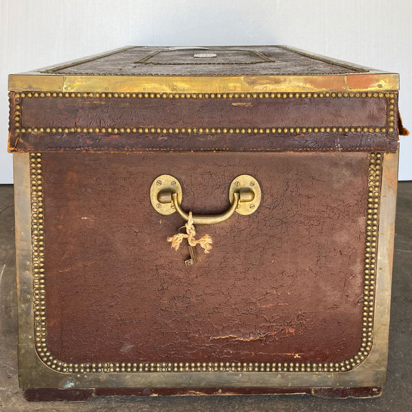 English George III Brass Tack and Leather Mounted Camphor Wood Travel Trunk