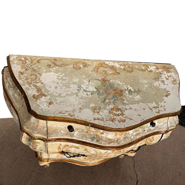 Italian Venetian Rococo Revival Painted Pine Bombe Commode