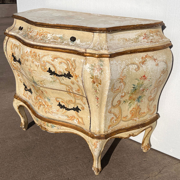Italian Venetian Rococo Revival Painted Pine Bombe Commode