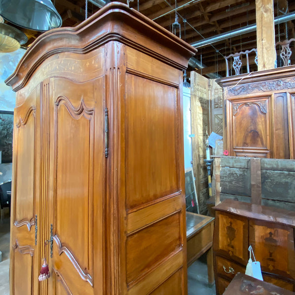 French Provincial Louis XV-XVI Transitional Inlaid Cherry Armoire