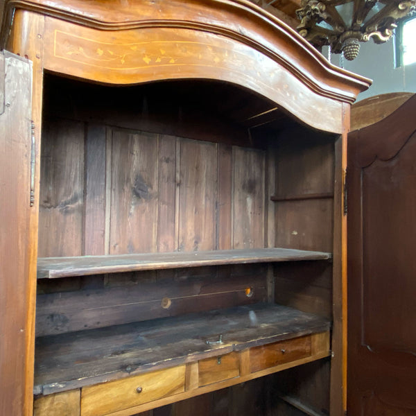 French Provincial Louis XV-XVI Transitional Inlaid Cherry Armoire