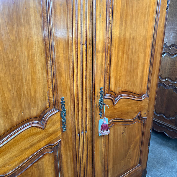 French Provincial Louis XV-XVI Transitional Inlaid Cherry Armoire