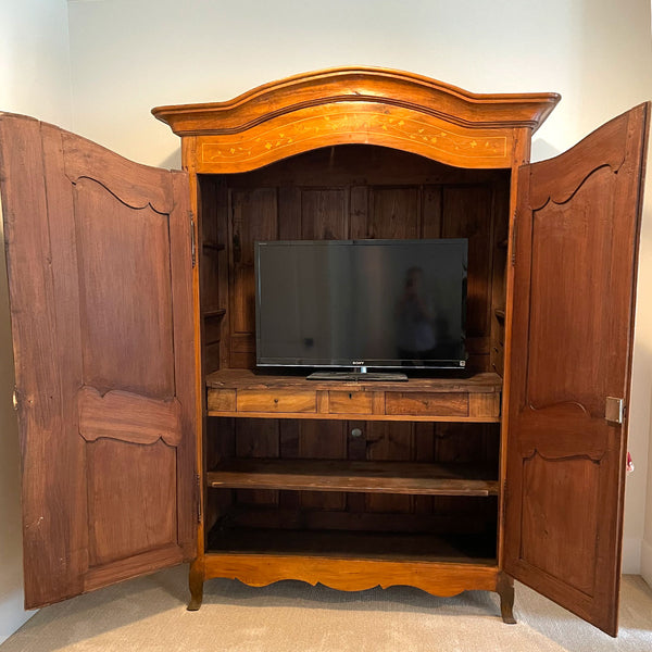 French Provincial Louis XV-XVI Transitional Inlaid Cherry Armoire