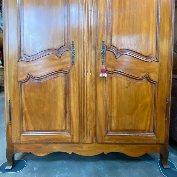 French Provincial Louis XV-XVI Transitional Inlaid Cherry Armoire