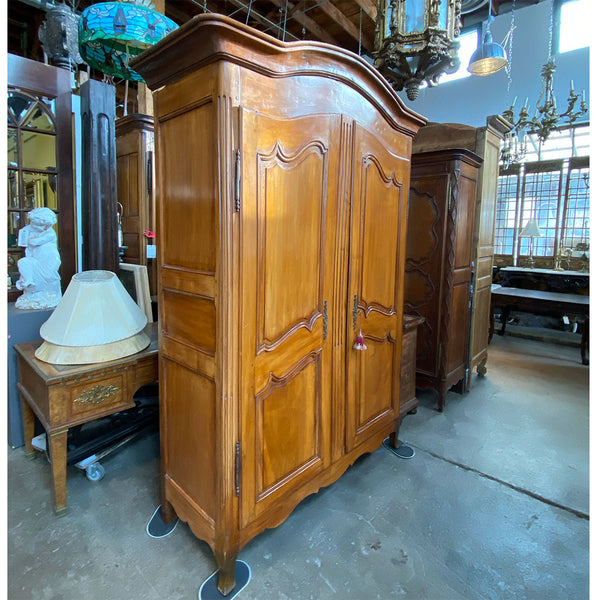 French Provincial Louis XV-XVI Transitional Inlaid Cherry Armoire