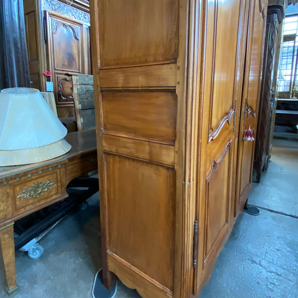 French Provincial Louis XV-XVI Transitional Inlaid Cherry Armoire