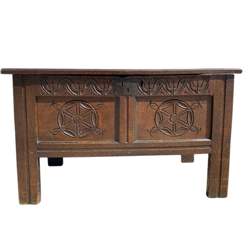 English Charles II Iron Mounted Oak Joined Coffer