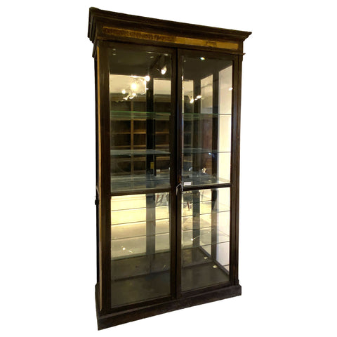 Large Anglo Indian Teak Mirrored and Beveled Glass 53-inch Palace Display Cabinet
