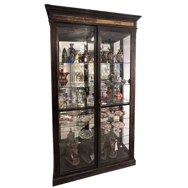 Large Anglo Indian Teak Mirrored and Beveled Glass 53-inch Palace Display Cabinet