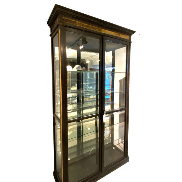 Large Anglo Indian Teak Mirrored and Beveled Glass 53-inch Palace Display Cabinet