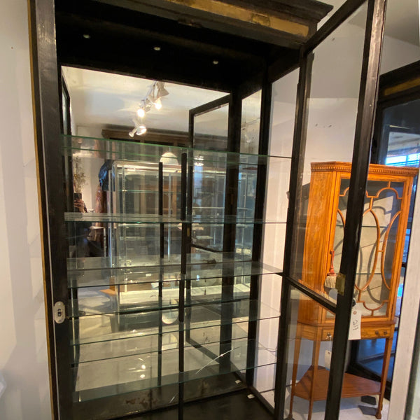 Large Anglo Indian Teak Mirrored and Beveled Glass 53-inch Palace Display Cabinet