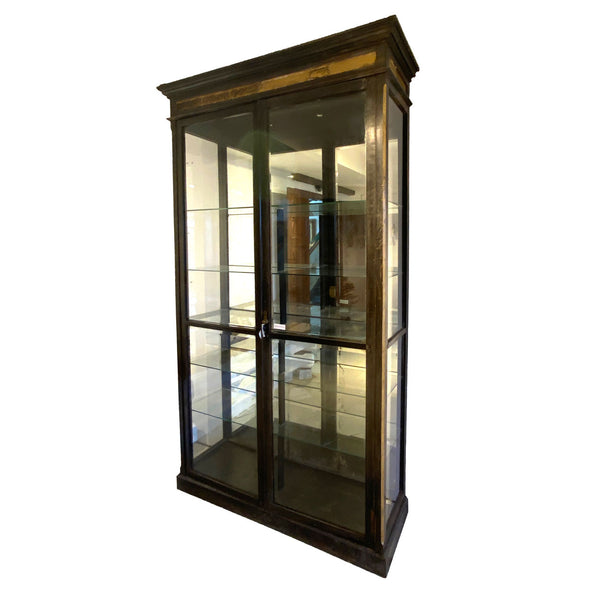 Large Anglo Indian Teak Mirrored and Beveled Glass 53-inch Palace Display Cabinet
