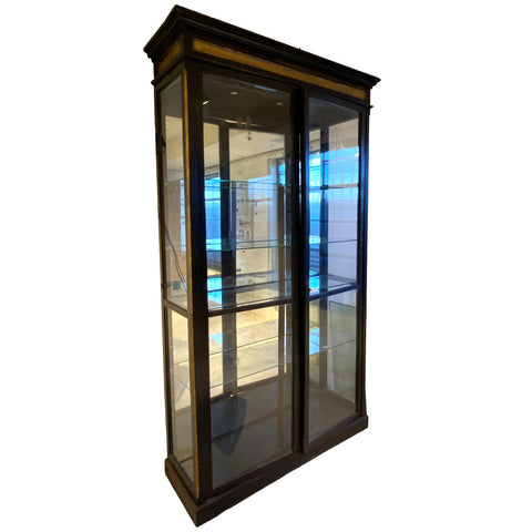 Large Anglo Indian Teak Mirrored Beveled Glass 53-inch Palace Display Cabinet