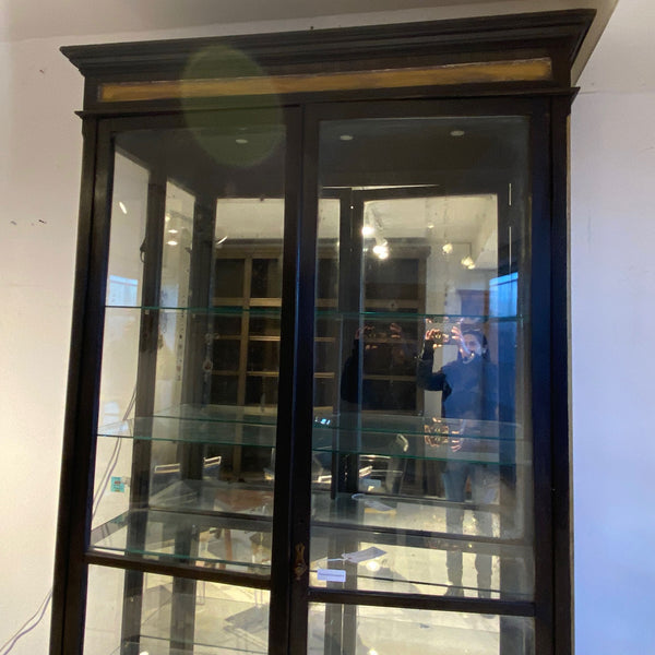 Large Anglo Indian Teak Mirrored Beveled Glass 53-inch Palace Display Cabinet