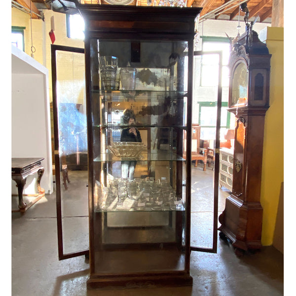Anglo Indian Teak Mirrored and Beveled Glass Tall 40-inch Palace Display Cabinet