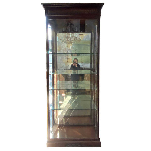 Anglo Indian Teak, Mirrored and Beveled Glass Tall 40-inch Palace Display Cabinet