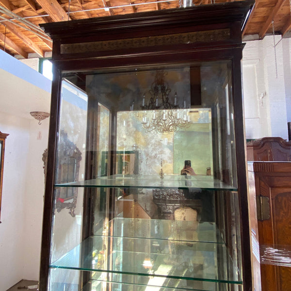 Anglo Indian Teak, Mirrored and Beveled Glass Tall 40-inch Palace Display Cabinet