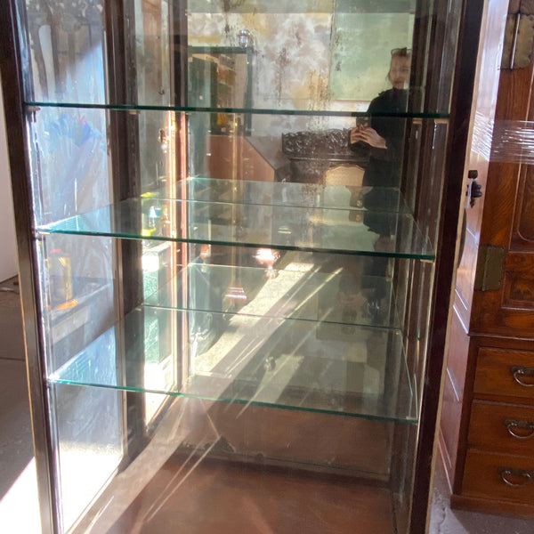 Anglo Indian Teak, Mirrored and Beveled Glass Tall 40-inch Palace Display Cabinet