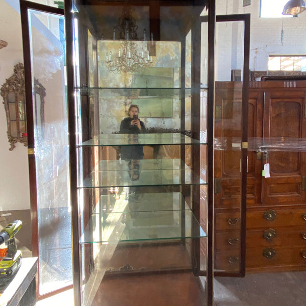 Anglo Indian Teak, Mirrored and Beveled Glass Tall 40-inch Palace Display Cabinet