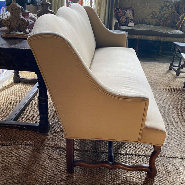 French Louis XIII Walnut Linen Upholstered Oak Settee (Canape)