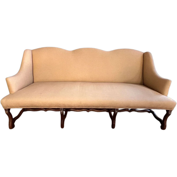 French Louis XIII Walnut Linen Upholstered Oak Settee (Canape)