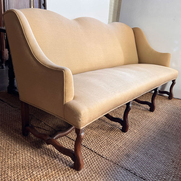 French Louis XIII Walnut Linen Upholstered Oak Settee (Canape)
