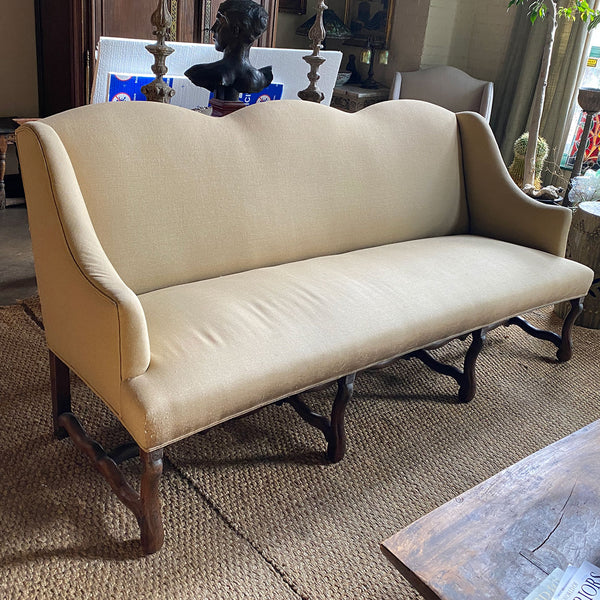 French Louis XIII Walnut Linen Upholstered Oak Settee (Canape)