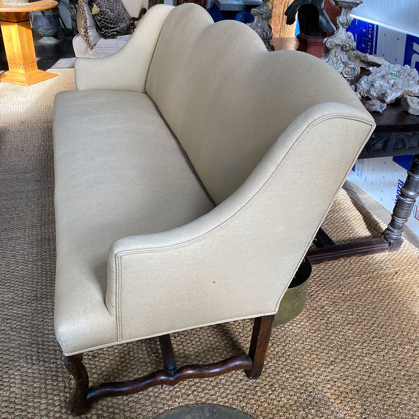 French Louis XIII Walnut Linen Upholstered Oak Settee (Canape)