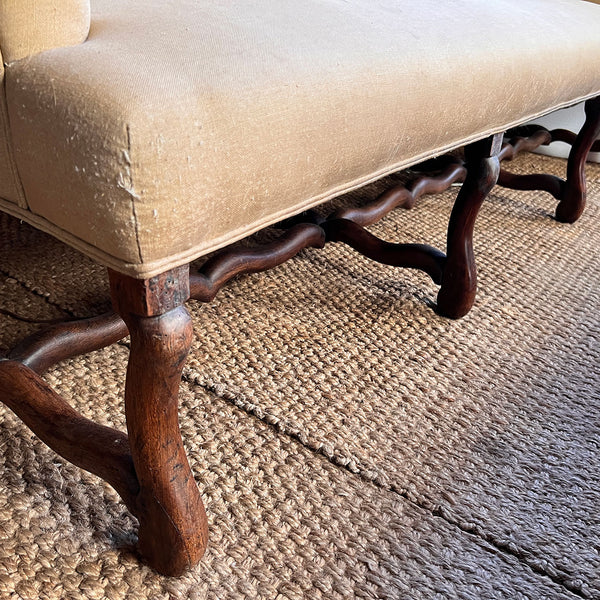 French Louis XIII Walnut Linen Upholstered Oak Settee (Canape)