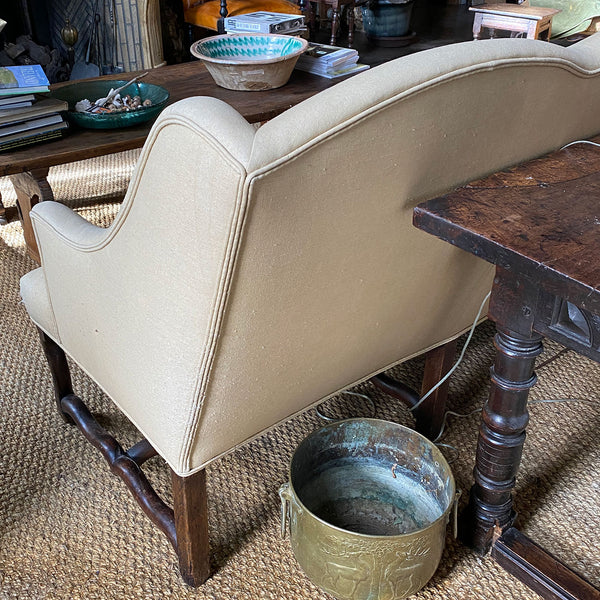 French Louis XIII Walnut Linen Upholstered Oak Settee (Canape)